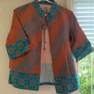 Orange blue ethnic cotton jacket